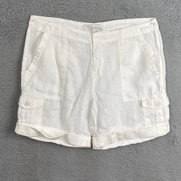 Joie 100% Linen Cargo Shorts White Size 10 Summer Lagenlook Resort Beachy - Picture 1 of 7